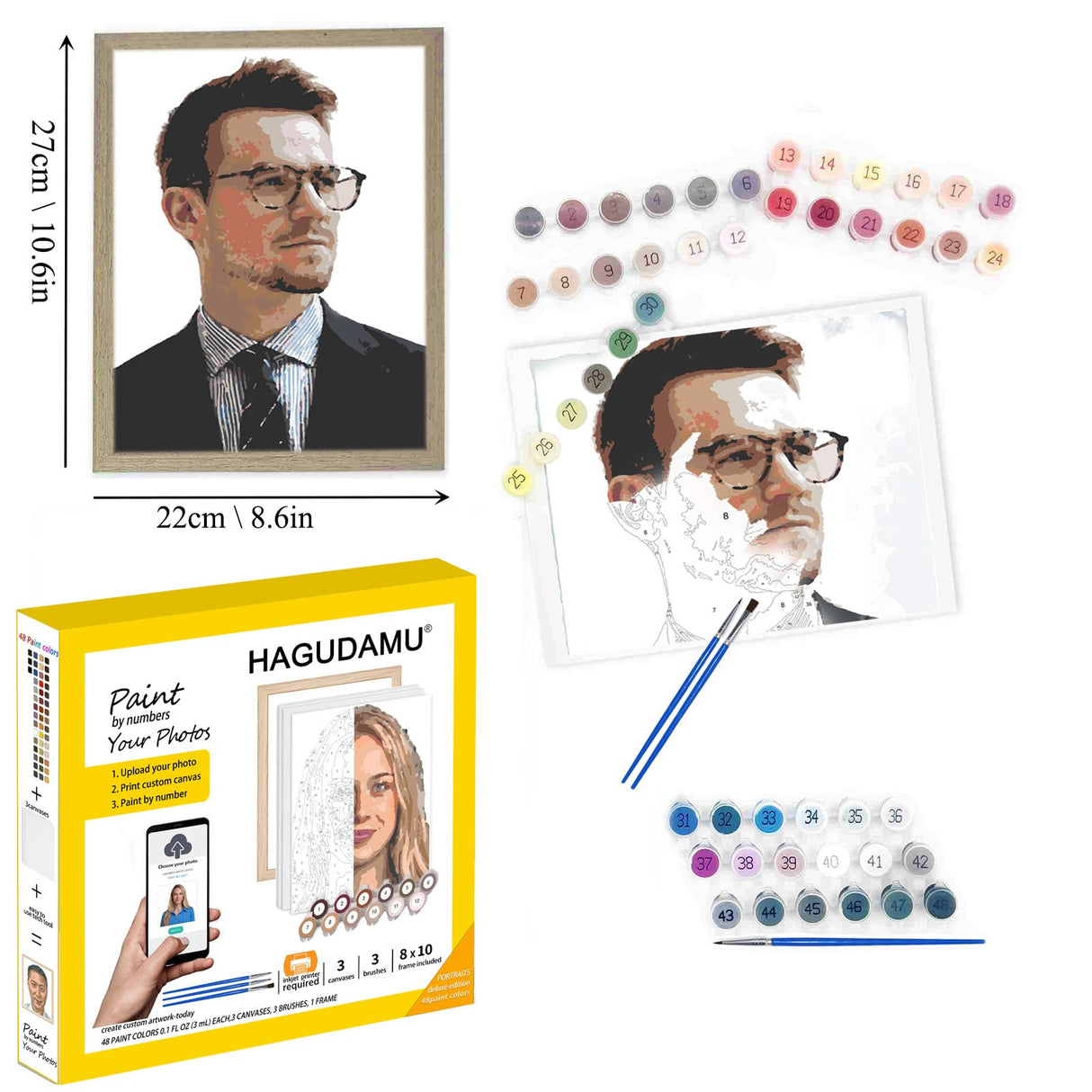 HAGUDAMU Paint by Number Kit for Adults,Portraits Deluxe Edition,Color Paint by Number Set Idea,Gift Choice for Family,Printable Canvas& with Brushes & Frame,Custom Paint by Number Technology HAGUDAMU