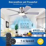 CHESUR Flush Mount Ceiling Fans with Lights Remote/APP Control, Modern Ceiling Fan Light with Timer Setting and Silent Motor, Low Porfile Reversible Fan Light for Indoor/Outdoor Use CHESUR