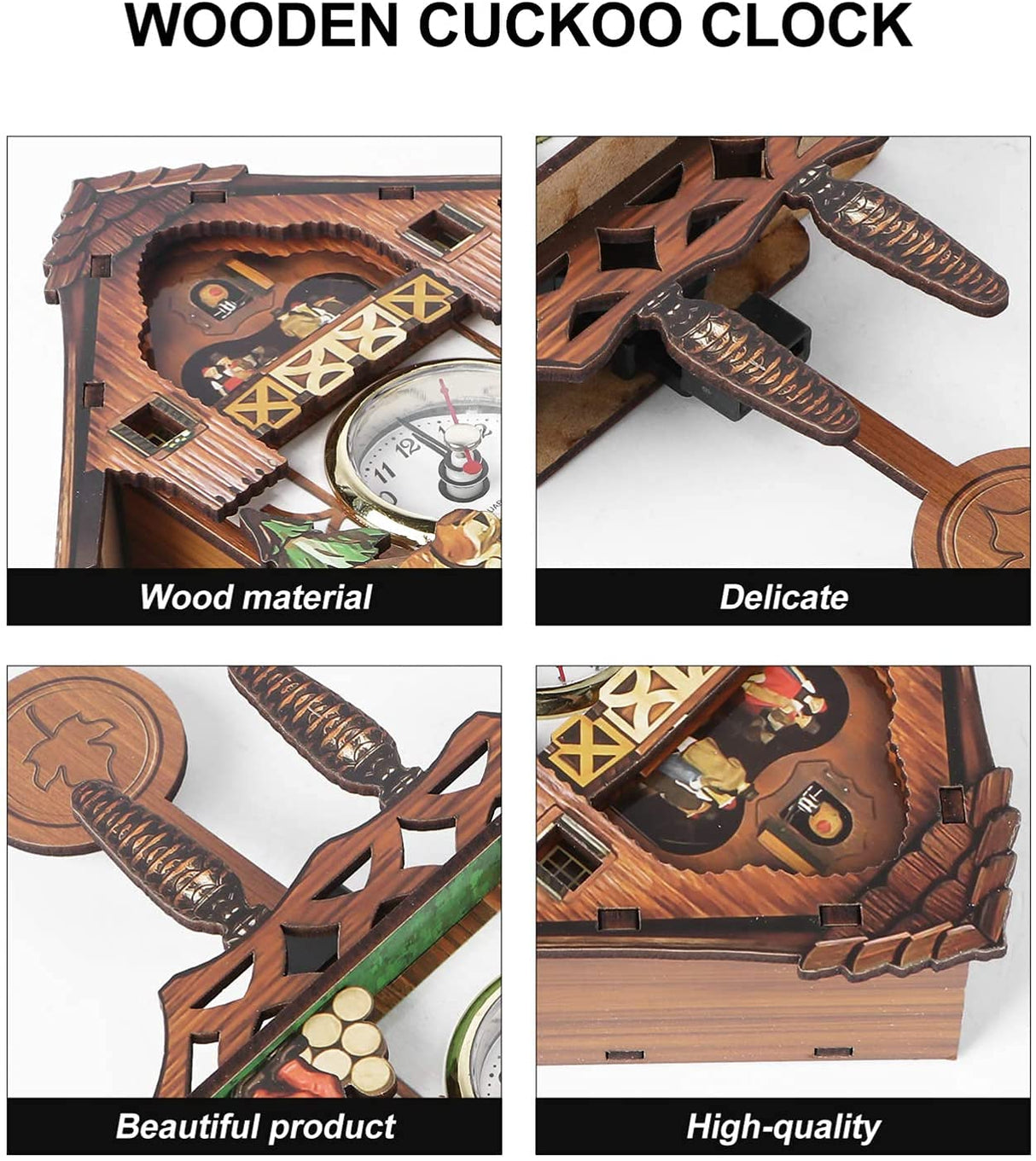 Cuckoo Clock, Wooden Wall Clocks, Wood Traditional Handcrafted Chalet European Antique Retro Style Mechanical Cuckoo Pendulum Quartz Clock for Home Living Room Bedroom Decor Birthday Gifts (CM-007) CALOPET