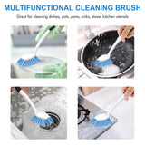 SetSail Dish Brush with Handle, 2 Pack Stiff Bristles Dish Scrubber with Built-in Scraper Dish Scrub Brushes for Cleaning Dishes, Pots and Pans, Kitchen Sink SetSail