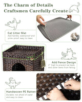 SETVSON Cat Litter Box Enclosure Cat Litter Box Furniture Hidden with Cat Litter Mat, Cat Litter Box Furniture with Two S-Shaped Hooks, Handwoven Rattan Cat House for Living Room, Bedroom, (Brown SETVSON