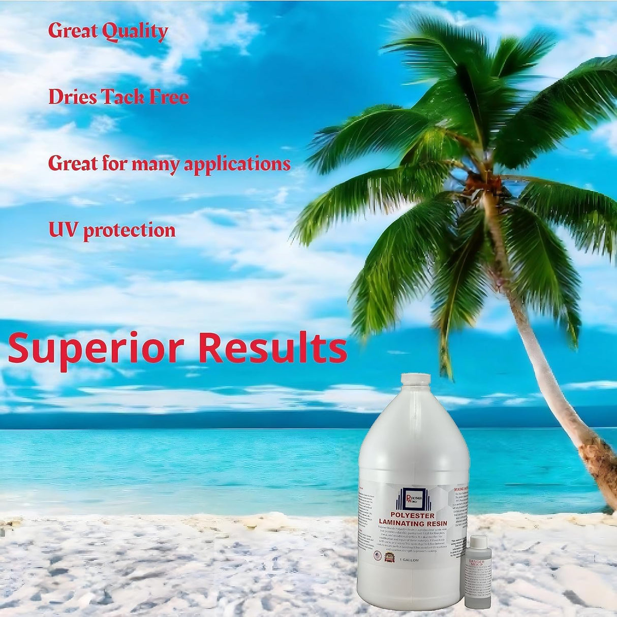 Polymer World- Polyester Resin 5 Gallon Kit with MEKP for Boats, Autos, Surfboards, RV, Pools,Canoes, Jetskis, Watercrafts (PR5G, 1) Polymer World