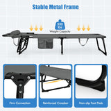 COSTWAY Folding Beach Lounge Chair, Tanning Chair with Face Hole, 5-Position Adjustable Backrest, Pillow & Side Pocket, Foldable Chaise Lounge Chair Outdoor for Sunbathing, Camping (1, Grey) COSTWAY