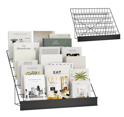 ybaymy 6-Tier 30" Wide Metal Magazine Holders,Wire Countertop Rack with Sign Channel,Retail Book Brochure Magazine Display Stand Literature Greeting CD Card Rack for Book Signing,Vendor Booth