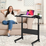 Klvied Standing Desk Adjustable Height, Stand Up Desk with Cup Holder, Portable Laptop Desk, Mobile, Small Computer Desk, Bedside Table, Black Rolling Desk, Work Desk for Home Office Klvied