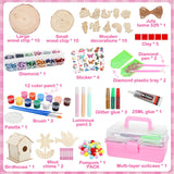 Luucio Wooden Painting Craft Kit - Glow in The Dark Wood Slices Crafts and Birdhouse Ornaments, Creative Art Toys for 5, 6, 7, 8, 9, 10, 11, 12 Year Old Kids, Christmas Gifts Ideal Luucio