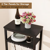 IBUYKE Wine Racks Freestanding Floor,Liquor Bottle Holder,16 Bottles Wine Cabinet with Glass Holder,Wine Holder Display,Mini Wine Bar Table for Living Room,Kitchen Pantry,Dining Room,Black UTMJ907B IBUYKE