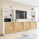 TUSY 4-Piece Large TV Stand with Bookshelves for TVs up to 75”, Wall Unit Entertainment Center with Doors, TV Cabinet for Living Room, Bedroom & Home Theater, White TUSY