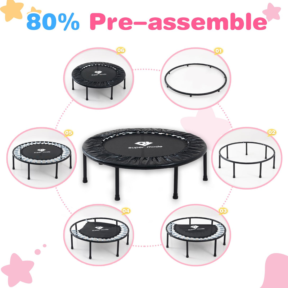 36 Inch Mini ToddlerTrampoline for Kids Ages Over 6 Max Load 170lbs Indoor Small Rebounder Trampoline Gifts for Kids Toddler Trampoline with Safe Cover Black PY SUPER MODE