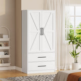 HOOBRO Armoire Wardrobe Closet with 2 Drawers, 70.9" Tall Wardrobe Cabinet with Hanging Rod, 2 Doors Bedroom Armoires, Farmhouse Clothing Storage Cabinet, Wooden Armoire for Bedroom, White HOOBRO