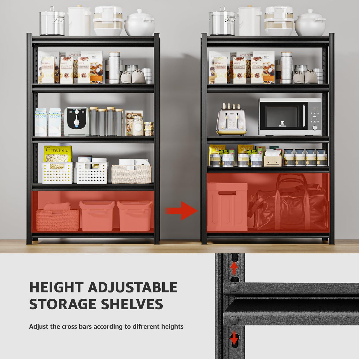 SYLOUGH 47.12" W Father&I 5-Shelf Industrial Adjustable Heavy-Dudy Tall Metal Steel Garage Storage Shelves Shelving Units/Rack System (Commercial) for Basement/Shop/Dorm, 83" H*47.12" W*23" D*, Black SYLOUGH