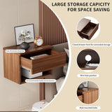 Floating Nightstand, Modern Wall Mounted Bedside Table with Drawer, Wood Bedside Shelf & Desk, End Table Wood Modern Night Stand for Bedroom (Walnut QD1, Set of 2) Kiseely