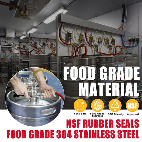 MRbrew All 304 Stainless Steel Keg Coupler, Commercial Sankey Kegerator D System Keg Tap Dispenser for I.D 5/16'' Draft Beer Line Gas Brewing Tubing with Check Valve Sealing Washer Hose Clamp MRbrew