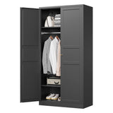 MIIIKO Wardrobe Closet with 2 Doors, 72" Metal Wardrobe Cabinet with Hanging Rod, Bedroom Armoires Laundry Room and Office Clothes Storage Organizer Cabinets Black MIIIKO