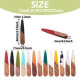 Beadthoven 26pcs/13 Pairs Natural Wood Resin Teardrop Charms DIY Earrings Pendants Mixed Colors Long Water Drop Shape Wooden Pendants for Statement Jewelry Making Findings BB Beadthoven