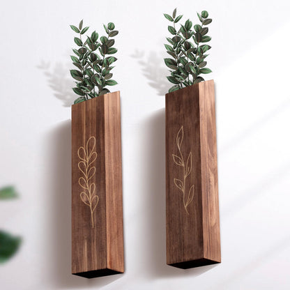 4 Pack Wood Indoor Wall Planter, Modern Wall Decor for Living Room Bedroom, Farmhouse Pocket Wall Vases for Dried Flowers and Faux Greenery Plants - Brown