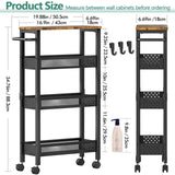 Vivihomety Utility Slim Storage Cart with Wheels, 4 Tier Small Rolling Cart with Wood Top, Metal Kitchen Bathroom Laundry Room Organization Trolley with Handle for Narrow Space – Black Vivihomety