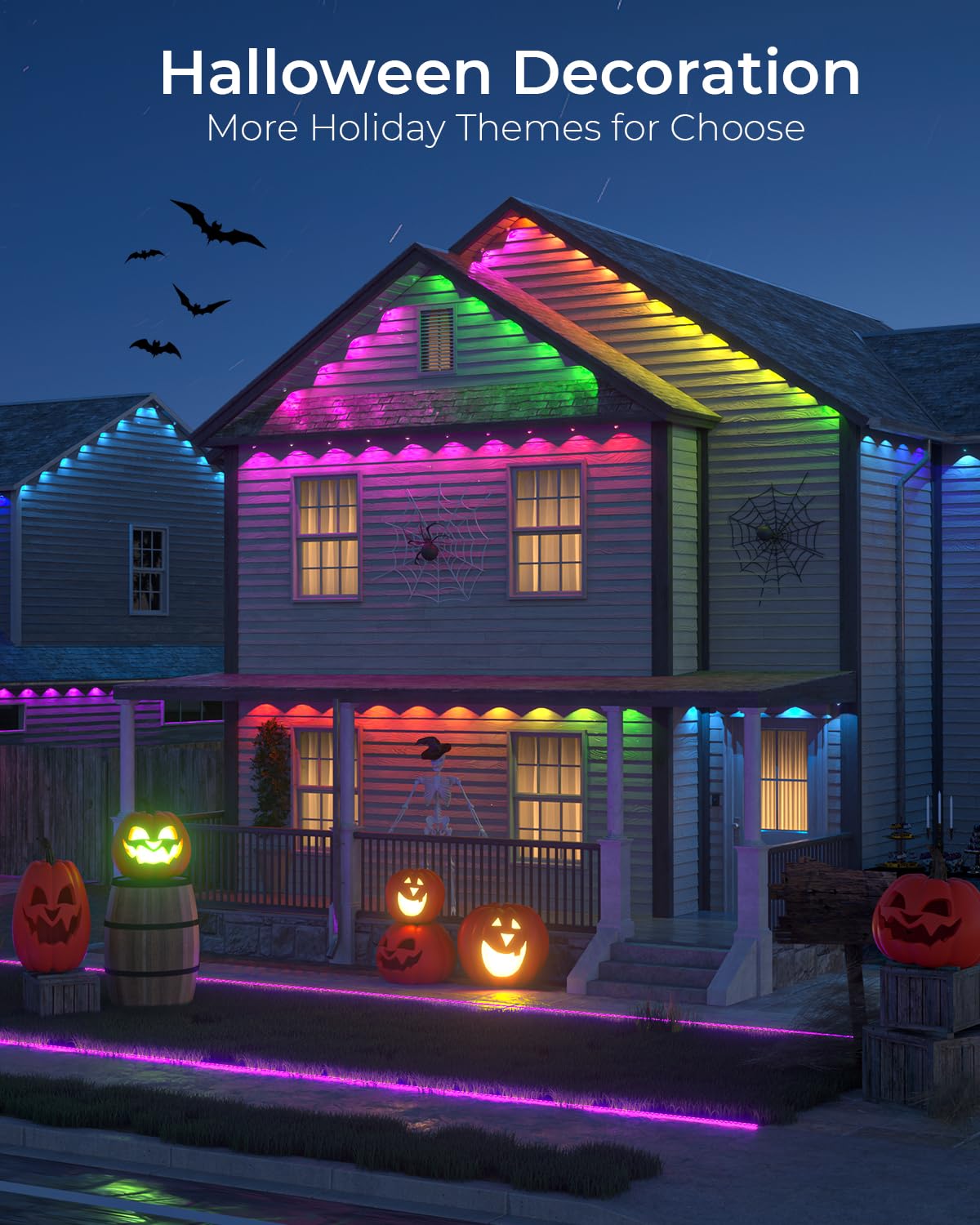 CINOTON Permanent Outdoor Lights 100ft, Smart RGBW+IC Eaves Lights with 60LEDs, IP67 Waterproof, 111 Scene Modes for Daily and Festival, Halloween Christmas Holiday Decor, APP/Voice/Remote Control CINOTON