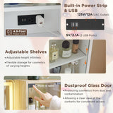 T4TREAM 48" Fluted Makeup Vanity Desk with Large 36" Mirror and Lights, Modern Glass Top Big Vanity Table with 5 Drawers & Adjustable Shelves, Dressing Table Set w/Charging Station for Bedroom, White T4TREAM