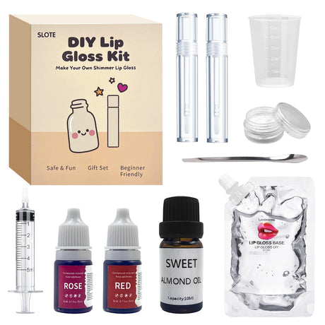 Slote DIY Lip Gloss Kit for Girls, Glitter Shimmer Making Set with Base, No Color Powder, Mess-Free Beginner Craft, Ages 6+ Slote