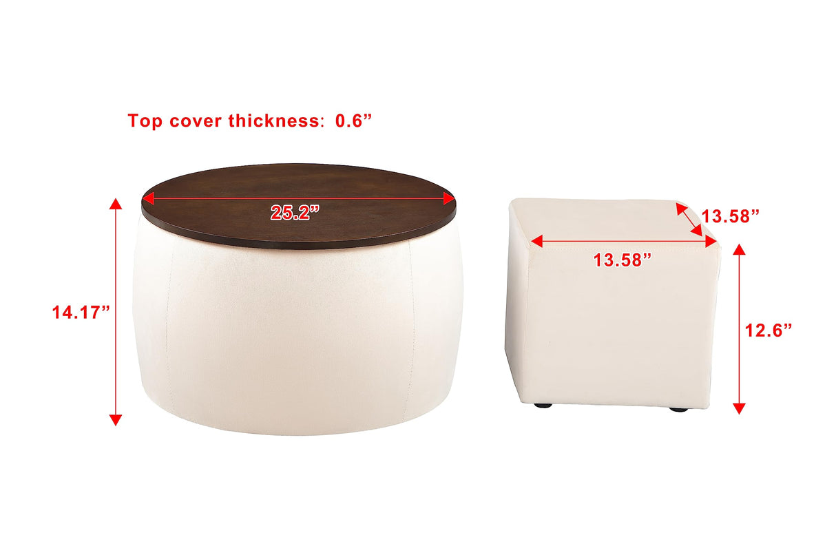 25'' Round Ottoman with Storage, Modern Velvet Circle Ottoman with Wooden Lid, Living Room Couch Side Table for Low Tea, Square Foot Stool Included (Beige) Tassullo