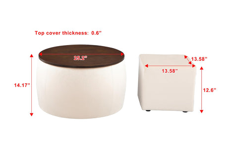 25'' Round Ottoman with Storage, Modern Velvet Circle Ottoman with Wooden Lid, Living Room Couch Side Table for Low Tea, Square Foot Stool Included (Beige) Tassullo