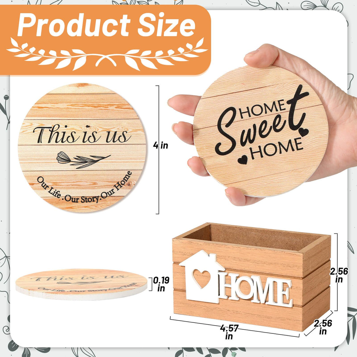 Billbotk House Warming Gifts for New Home, Farmhouse Coasters Set of 8, Wood Drink Coasters for Housewarming Gifts, Coffee Table Decor, Home Decor Billbotk