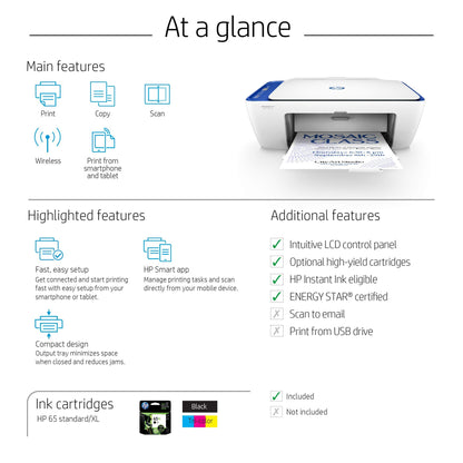 HP DeskJet 2622 All-in-One Compact Printer (Blue) (V1N07A) (Renewed)