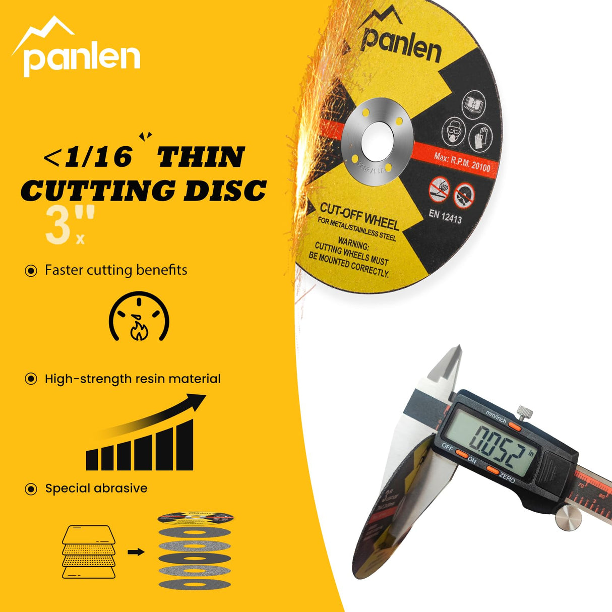 Panlen 3inch 10 Pack Die Grinder Cutting Disc and Mounting Mandrel Kit 1/4" 3/8" Arbor panlen