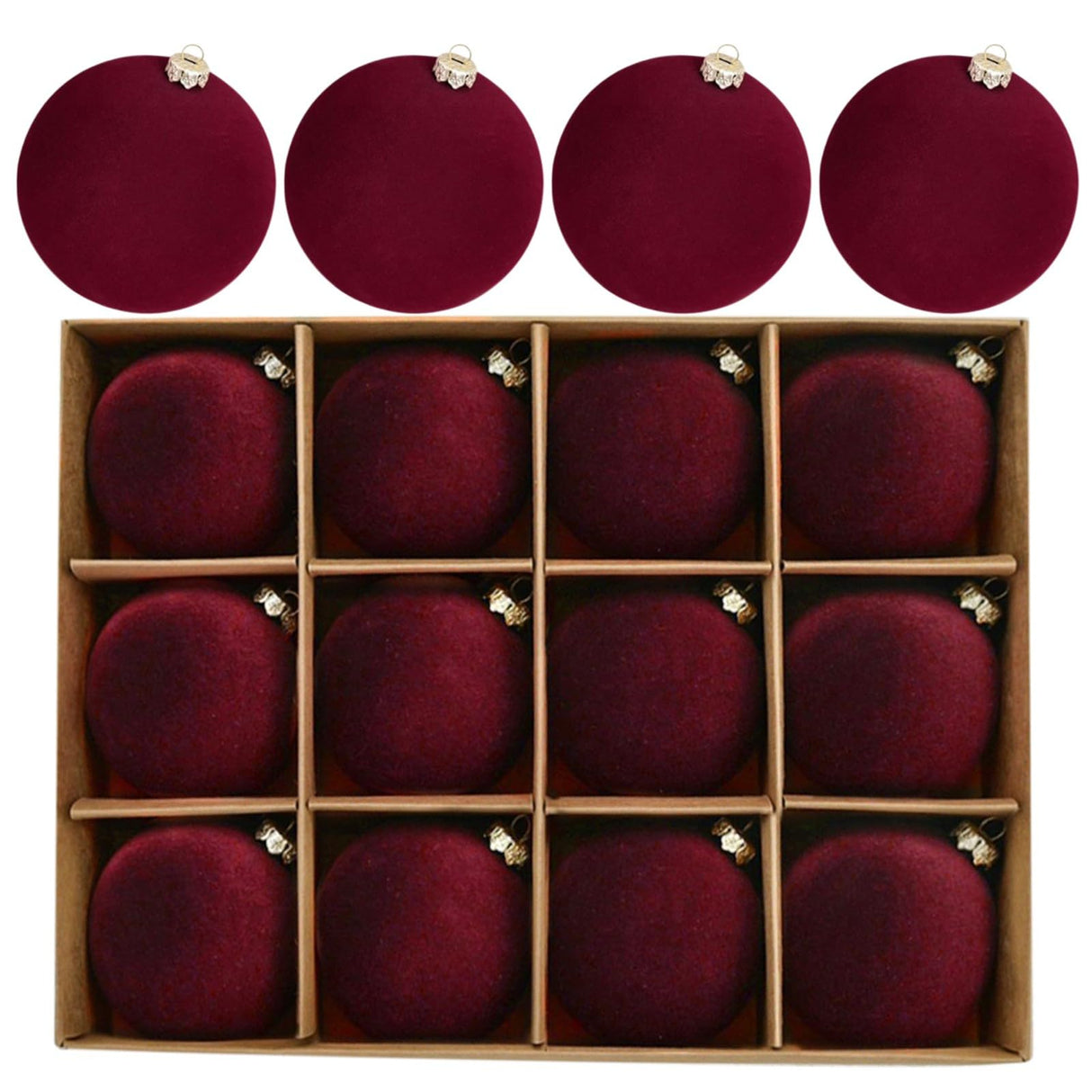 12pcs Christmas Tree Hanging Ball Decoration 2.4Inch Velvet Christmas Ornaments Balls Flocked Shatterproof Plastic Xmas Tree Ball for Party Holiday Wedding Home Decor (1, Burgundy, 12PCS) Maritown