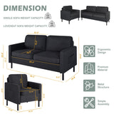 STHOUYN 2 Piece Upholstered Sectional Sofa Set Couches Sofas Living Room Furniture Sets, Loveseat with USB & Accent Chair, Grey Couch Bedroom Livingroom Apartment (2, Dark Grey) STHOUYN