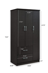 Hodedah 3-Door 2-Drawers, 3-Shelves in Chocolate Bedroom Armoires, 21"D x 36"W x 72"H Hodedah