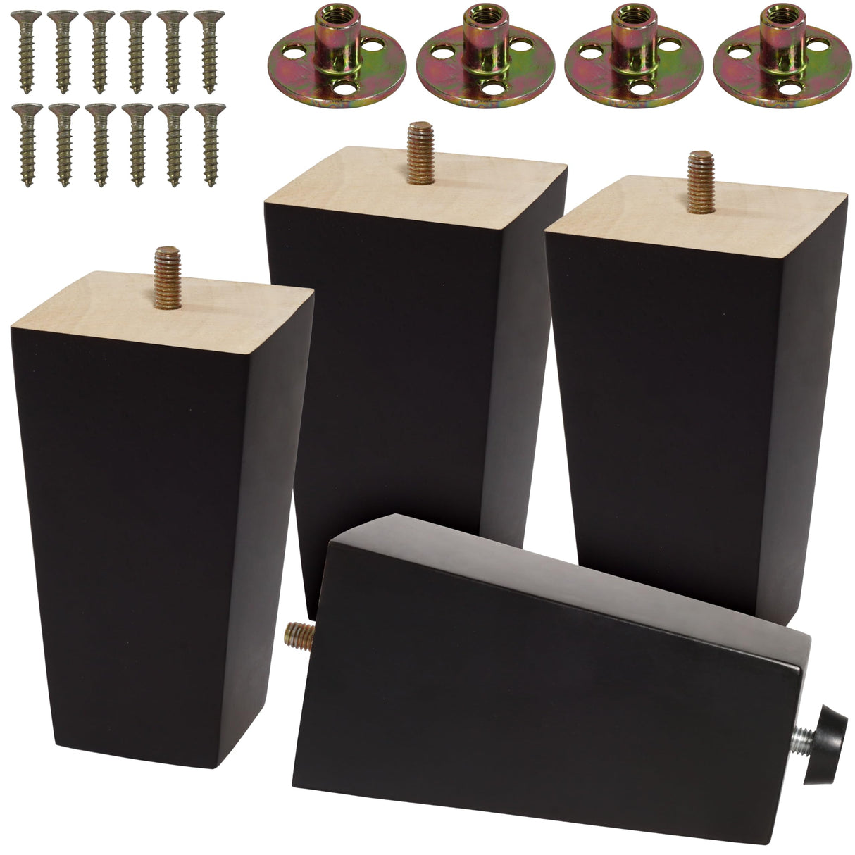 CODIN (5 Sizes: 3"-4"-5"-6"-8" Set of 4 Wood Furniture Legs - Square Sofa Legs, Couch Leg - Brown Mid-Century Modern Replacement Legs for Armchair Recliner Coffee Table Dresser (4, 5") CODIN
