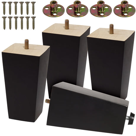 CODIN (5 Sizes: 3"-4"-5"-6"-8" Set of 4 Wood Furniture Legs - Square Sofa Legs, Couch Leg - Brown Mid-Century Modern Replacement Legs for Armchair Recliner Coffee Table Dresser (4, 5") CODIN