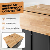 LOKO Black Kitchen Island with Drop Leaf, Storage Cabinet, Adjustable Shelves & Drawers LOKO