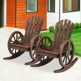kinbor Rustic Outdoor Rocking Chairs Set of 2 - Rocker Chairs Wooden with Oversized Back and Wagon Wheel Armrest, Porch Patio Lawn Garden Furniture, Brown kinbor