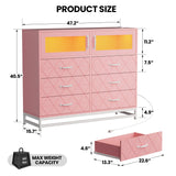 ElectraSpeedy Dresser for Bedroom, 6 Drawer Dresser with 2 Shelves, LED Lights & Charging Station, Modern Chest of Drawers for Bedroom, Entryway, Hallway, Pink ElectraSpeedy