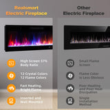 Electric Fireplace 50 Inch 1500W Insert Heater Wall Mounted Realsmart Indoor Infrared Heater with Remote Control Slim Black Fireplace Screen Timer 12 Flame Colors Low Noise Overheat Protection RealSmart