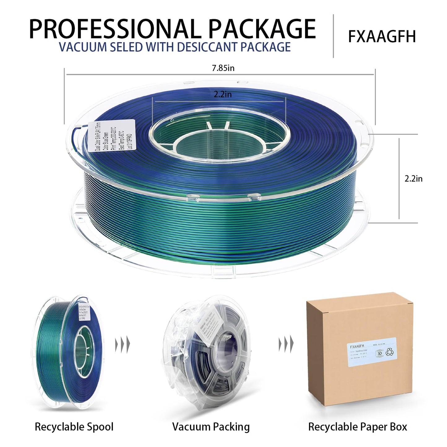 FXAAGFH 1KG 3D Printer Filament Bundle, 3 D PLA Printing Filament 1.75mm, Dual Color, +/-0.03mm, 1kg/2.2lbs Silk Blue Green - WoodArtSupply