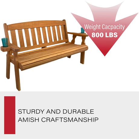 Amish Casual Heavy Duty 800 Lb Mission Pressure Treated Garden Bench with Cupholders (5 Foot, Cedar Stain) Amish Casual