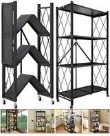 TEMZICK 4-Tire Storage Shelves Organizer, Foldable Metal Garage Shelving, Portable Closet Shelving Unit, 28" x 13" x 48" Kitchen Bakers Rack Microwave Stand on Wheels (Tiered Shelf-4) TEMZICK
