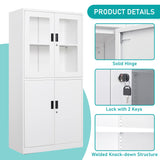 MIIIKO Metal Storage Cabinet with Glass Doors, 2 Tier White Steel Cabinet with Adjustable Shelves and Locking Doors, for Home Office, School and Hospital MIIIKO