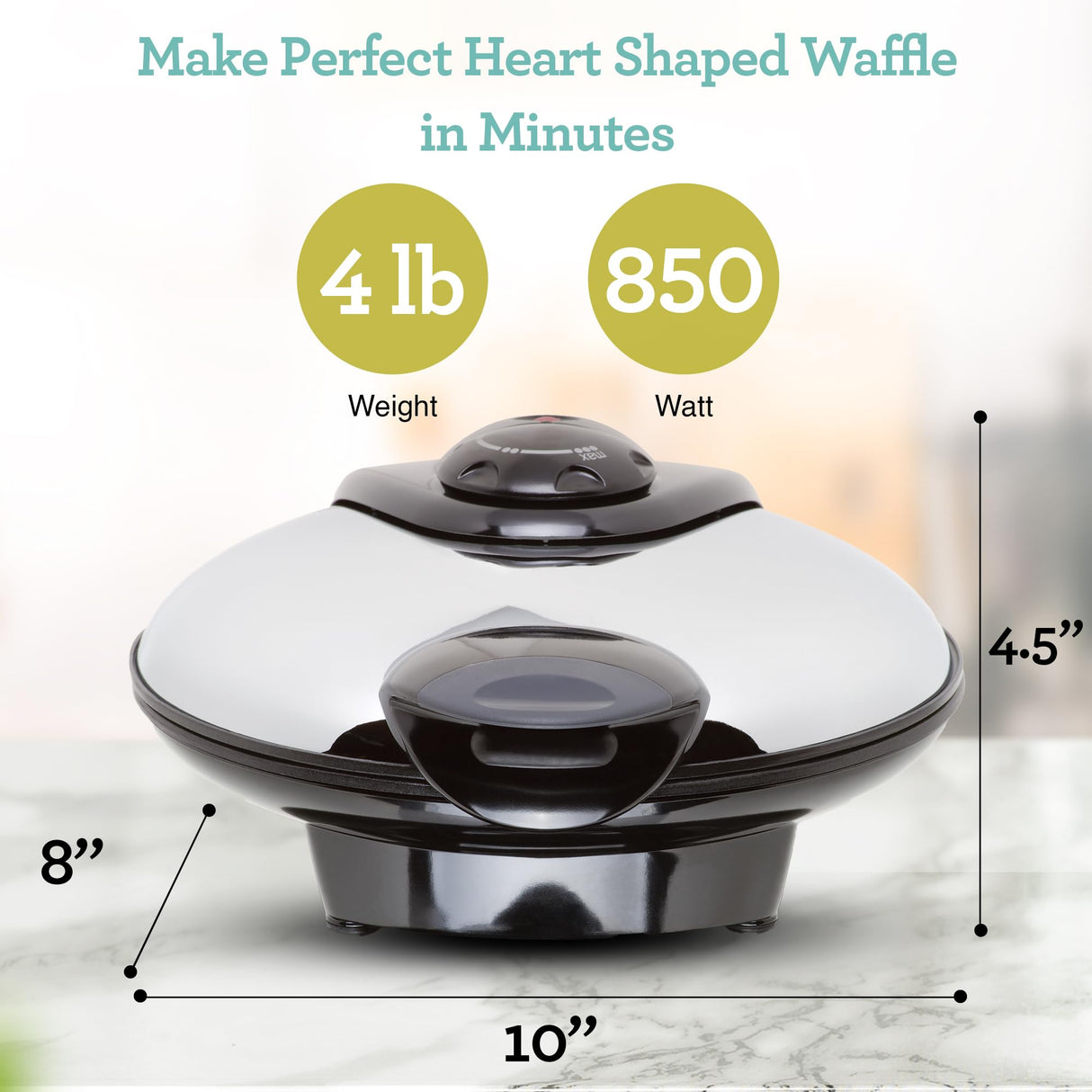 Euro Cuisine WM520 Heart Shaped Iron Waffle Maker - Eco-Friendly PTFE and PFOA Free Non Stick Plates, Perfect for V-Day & Special Occasions, 8-Inch Euro Cuisine
