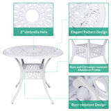VIVIJASON 5-Piece Patio Furniture Dining Set, All-Weather White Cast Aluminum Outdoor Conversation Set, Include 4 Cushioned Chairs and a 35.4" Round Table w/Umbrella Hole for Balcony Lawn Garden VIVIJASON