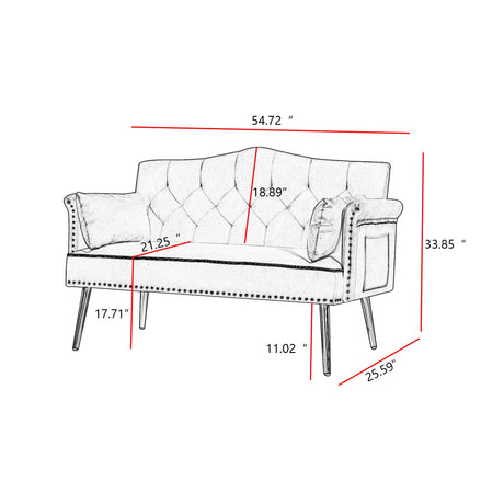 hansones 55-Inch Modern Velvet Loveseat Sofa with Gold Metal Legs & Side Pockets, Tufted Backrest, Perfect for Living Room, Bedroom, or Office (Black) hansones