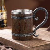 Arola Handmade Wooden Barrel Beer Mug, Stainless Steel Vintage Beer Cup, Medieval Drinkware Mug for Coffee/Beverage/Juice17oz Gift for Men. Arola