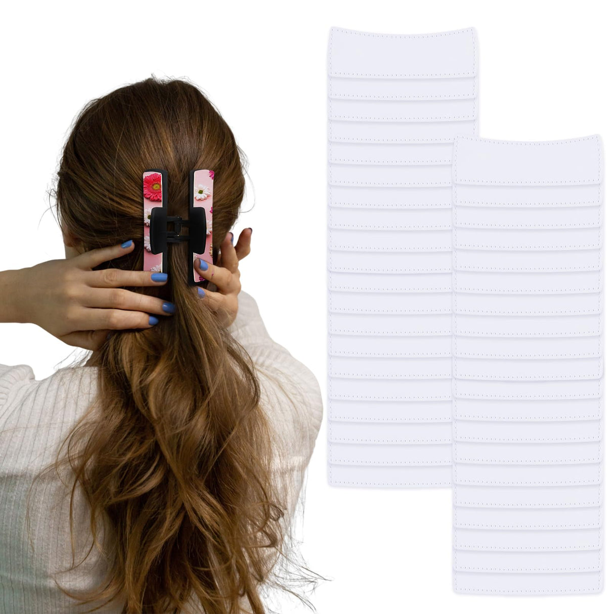 40 Pack Hair Claw Clips Cover Sublimation Blanks for Square Claw Clips Sublimation Hair Claw Clips Cover Blanks Including Strong Double-sided Adhesive Pu Leather Sublimation Blanks for Rectangle Clips Guiqulai