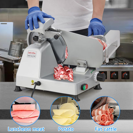 240W Meat Slicer, Electric Food Slicer with 10" Round Blade and Built-in Sharpening Stone, Adjustable Thickness Meat Slicer for Home and Commercial Use to Cuts Meat, Bread and Cheese. TROPOW