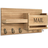 Lwenki Mail Organizer for Wall Mount – Key Holder with Shelf Includes Letter Holder and Hooks for Hallway Farmhouse Decor – Rustic Wood with Flush Mounting Hardware (16.5” x 9.1” x 3.4”) (Wood) Lwenki