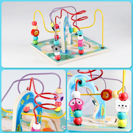 Qilay Wooden Activity Cube for Toddlers 3, 5 in 1 Multipurpose ABC-123 Abacus Early Educational Montessori Toys, Learning Toys for 3 Year Old | Bead Maze, Great for Boys Girls Toddlers Qilay